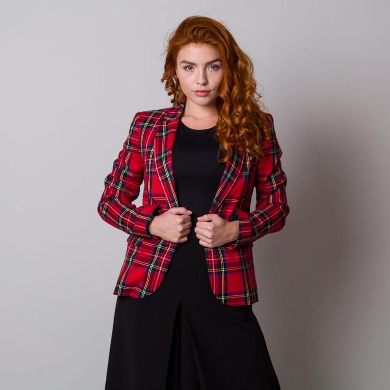 Czerwona marynarka damska w tartan