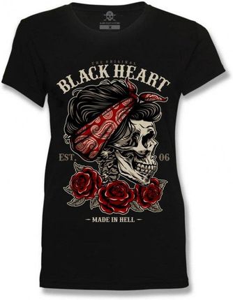 Damski T-shirt, koszulka BLACK HEART Pin Up Skull, Czarny, S