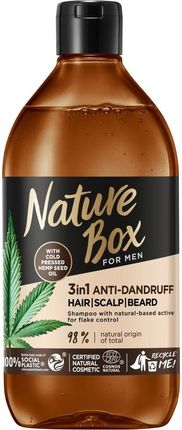 Nature Box For Men Hemp Oil 3in1 przeciwłupieżowy szampon z formułą 3w1 do włosów skóry głowy i brody 385ml