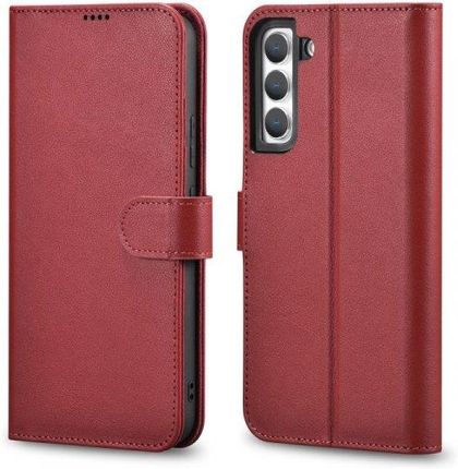 Icarer Haitang Leather Wallet Case skórzane etui do Samsung Galaxy S22 portfel obudowa pokrowiec czerwony (AKSM04RD)
