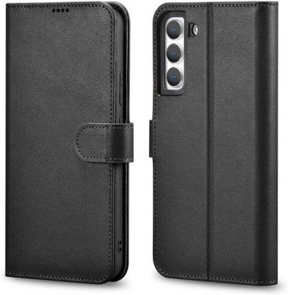 Icarer Haitang Leather Wallet Case skórzane etui do Samsung Galaxy S22+ (S22 Plus) portfel obudowa pokrowiec czarny (AKSM05BK)