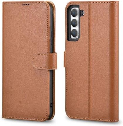 Icarer Haitang Leather Wallet Case skórzane etui do Samsung Galaxy S22+ (S22 Plus) portfel obudowa pokrowiec brązowy (AKSM05BN)