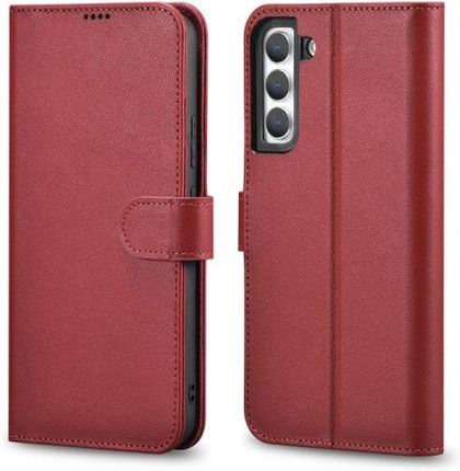 Icarer Haitang Leather Wallet Case skórzane etui do Samsung Galaxy S22+ (S22 Plus) portfel obudowa pokrowiec czerwony (AKSM05RD)