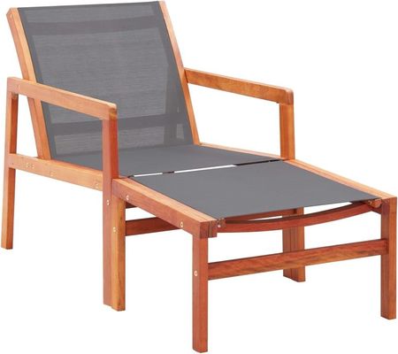 Krzesło Ogrodowe Z Podnóżkiem Szare Eukaliptus I Textilene