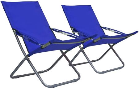 Składane Krzesła Plażowe 2 Szt. Tkanina Niebieskie
