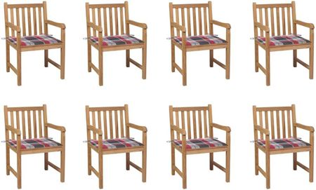 Krzesła Ogrodowe 8 Szt. Z Poduszkami W Czerwoną Kratkę Tek