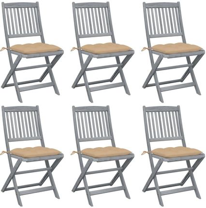 Składane Krzesła Ogrodowe 6 Szt. Poduszki Drewno Akacjowe