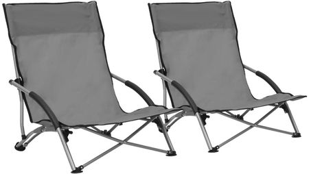 Składane Krzesła Plażowe 2 Szt. Szare Obite Tkaniną
