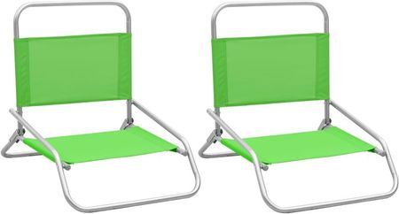 Składane Krzesła Plażowe 2 Szt. Zielone Obite Tkaniną