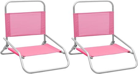 Składane Krzesła Plażowe 2 Szt. Różowe Obite Tkaniną