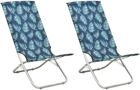Składane Krzesła Plażowe 2 Szt. Wzór W Liście Obite Tkaniną