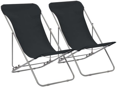 Składane Krzesła Plażowe 2 Szt. Stal I Tkanina Oxford Czarne