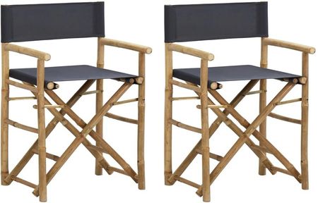 Składane Krzesła Reżyserskie 2 Szt. Szare Bambus I Tkanina