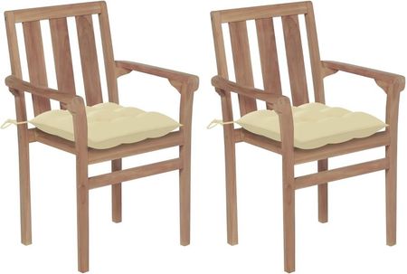 Krzesła Ogrodowe 2 Szt. Kremowe Poduszki Lite Drewno Tekowe