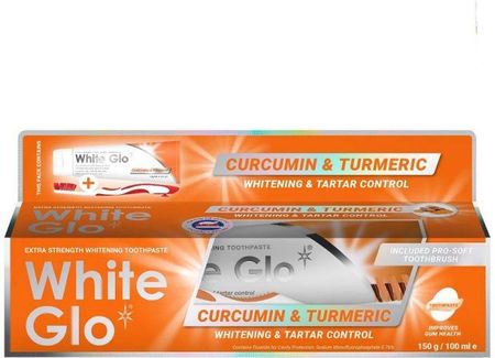 White Glo _SET Curcumin&Turmeric Whitening Tootphaste wybielająca pasta do zębów / + szczoteczka 100 ml