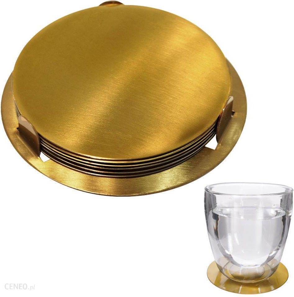 Podstawki podkładki pod kubek szklankę w stojaku złote