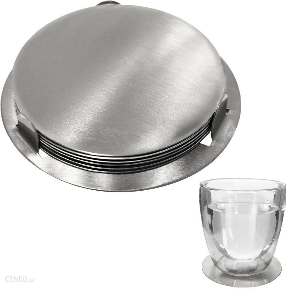 Podstawki podkładki pod kubek szklankę w stojaku srebrne