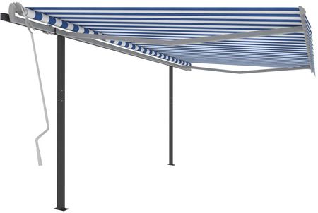 Vidaxl Ręcznie zwijana markiza ze słupkami, 4x3,5 m, niebiesko-biała
