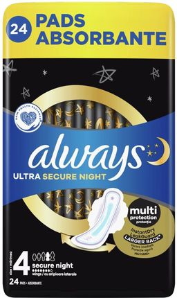 Always Ultra Secure Night Quattro Pack Rozm.4 24Szt. Podpaski Higieniczne