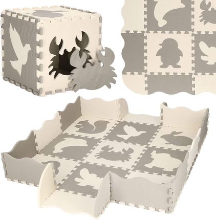 Springos Mata piankowa 120x120cm zwierzątka puzzle dla dzieci pianka EVA szaro-beżowa (FM0016)