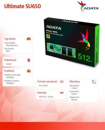 Dysk SSD A-Data Ultimate M.2 2280″ 512 GB SATA III (6 Gb/s