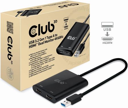 CLUB 3D  SPLITER CLUB3D CSV-1474 (USB 3.0 TYPE A TO DUAL HDMI 2.0 4K 60HZ EXTERNAL GRAPHICS VIDEO ADAPTER FOR MULTIPLE MONITORS)  (CSV1474)