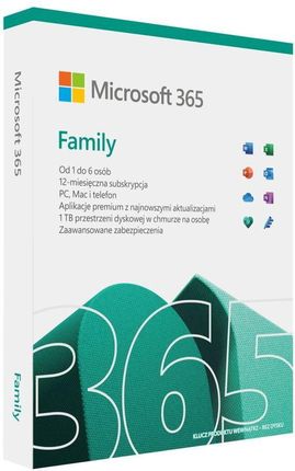Microsoft M365 Family Polish Subscription P8 EuroZone 1 License Medialess 1 Year (6GQ01593)