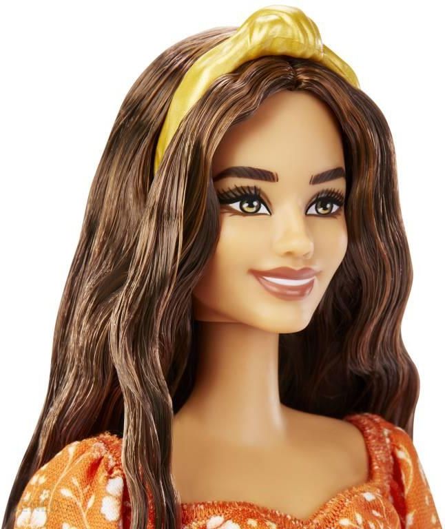Lalka Barbie Fashionistas Pomarańczowa sukienka w kwiaty/Brązowe włosy  HBV16 - Ceny i opinie 