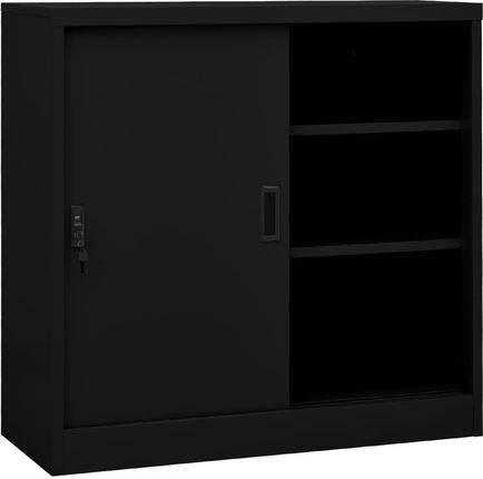 Szafka biurowa z przesuwnymi drzwiami, czarna, 90x40x90 cm