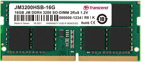 Pamięć RAM Transcend 16Gb Ddr4 3200 Mt S Sodimm 260Pin 1R X8 Unbuffered (Jm3200Hsb16G)