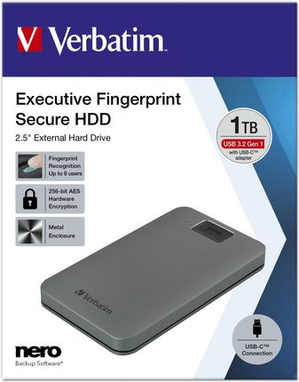 Verbatim Fingerprint Secure 1Tb Usb 3.2 Gen 1 Usb-C 2 5 (53652)