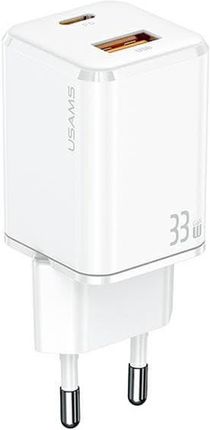 Usams 1Xusb-C+1Xusb T43 33W (Only Head) Pd3.0 +Qc3.0 Fast Charging Biały White Cc144Tc02 (Us-Cc144)