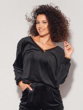 Zdjęcie Czarna bluzka welurowa z kontrastami i dekoltem - Knurów