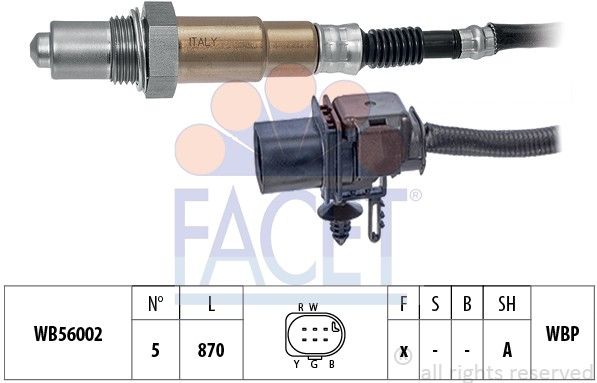 FACET Sonda Lambda 10.7198 Riscaldata Planare Con Filettatura Prelubrificata - 4 Conduttori 400mm - 2
