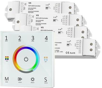Sterownik LED Skydance - RGB+CCT - 4 strefowy - Panel naścienny 230V + odbiorniki - biały zestaw