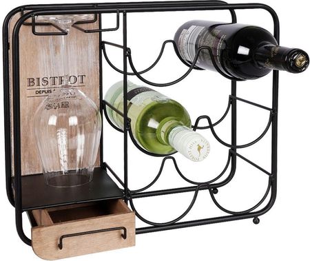 Orion Stojak metalowy na wino czarny regał szafka półka na butelki wina kieliszki 6 butelek 35x15x31 cm
