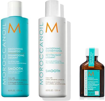 Moroccanoil Smooth and Oil Treatment Light Zestaw wygładzający włosy: szampon 250ml + odżywka 250ml + naturalny olejek arganowy do włosów cienkich