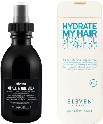 Davines OI All in One Milk and Hydrate My Hair Zestaw do włosów: odżywcze mleczko ułatwiające stylizację włosów 135ml + wegański szampon nawilżający