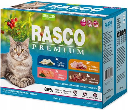 Rasco Premium Sterilised Karma Dla Kota - Multipack 4 Smaki Fileciki W Sosie 12x85g