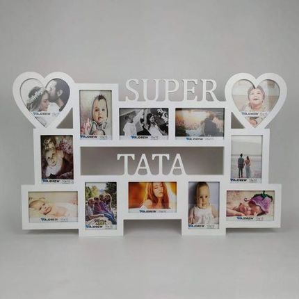 Wajdrew Prezent na dzień taty Ramka zdjęcia z napisem Super Tata mdf 12 zdjęć serca
