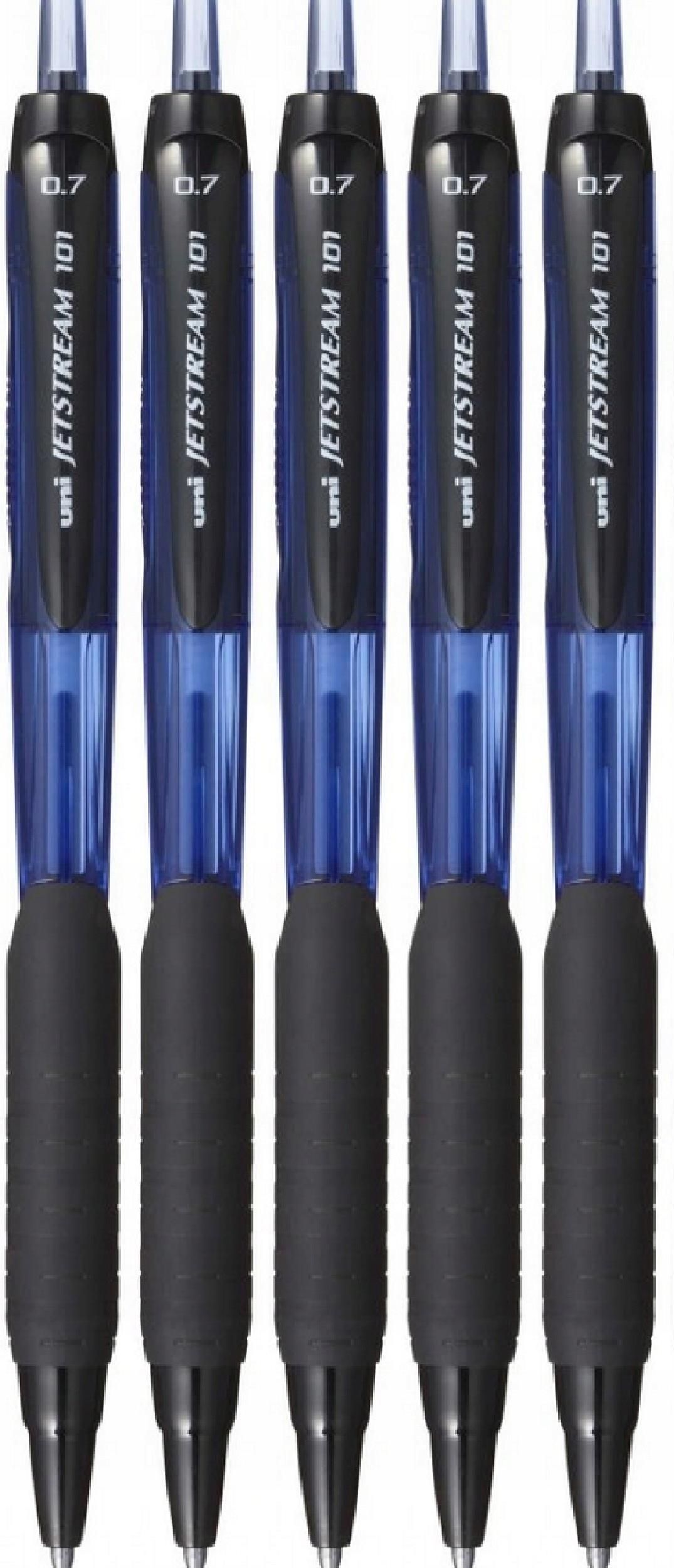 Uni-ball Jetstream SXN 101 07 Kugelschreiber – 5er Set, 0,7 Mm, Schwarz, Ausziehbar & Wasserfeste Tinte