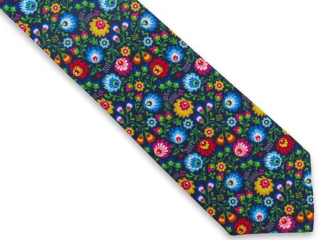 Kolorowy krawat męski w kwiaty, wzór łowicki/folk C42