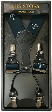 Szelki Szerokie, Granatowe w Kotwice, Męskie, Skóra Naturalna -HIS STORY- Stylowe SZHSTR0111