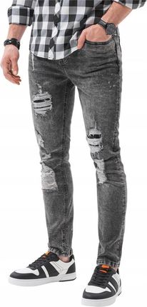 Spodnie męskie jeansowe dziury P1065 szare L
