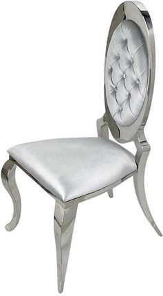BellaCasa.co Krzesło glamour Victoria II Silver srebrne pikowane guzikami