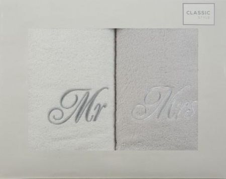 Eurofirany Komplet Ręczników Mr Mrs 2Szt 70X140 Cm Biały+Sreb 77560
