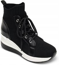 sneakersy na koturnie czarne skórzane