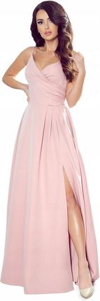 Długa suknia na ramiączka Pudrowy Róż 299-2 XL