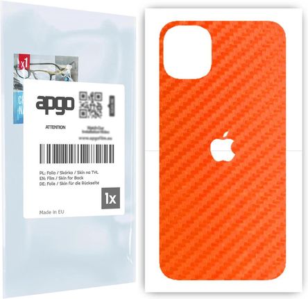 Folia naklejka skórka strukturalna na TYŁ do Apple iPhone 11 -  Carbon Pomarańczowy - apgo SKINS