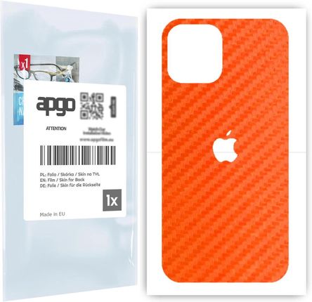 Folia naklejka skórka strukturalna na TYŁ do Apple iPhone 12 Pro Max -  Carbon Pomarańczowy - apgo SKINS